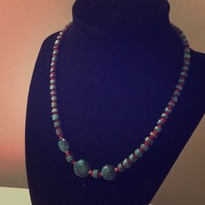 Turquoise and Red Jade Necklace